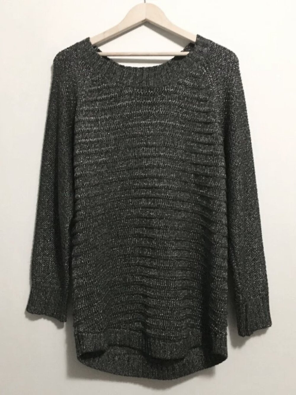 Calvin Klein Long Charcoal Grey Sparkle Knit Shaker Sweater - L Cybergrunge